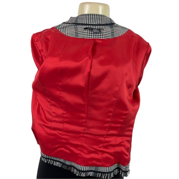 Etcetera 3/4 Sleeve Cropped Blazer Jacket With Fringe Trim & Button Front Size 8 - Picture 4 of 7